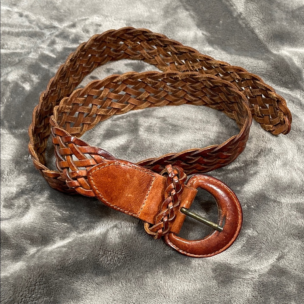 Braided Leather Belt - Brown